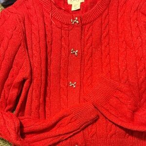 Red Cable Knit Sweater with Bow Accents